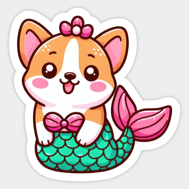 Kawaii corgi girl mermaid Sticker by WellnerCreations